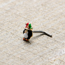 Load image into Gallery viewer, 20G 7mm Holly Hat Penguin Holiday L Shape Nose Ring
