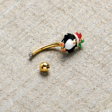 Load image into Gallery viewer, 16G 5/16 Gold Tone Holly Hat Penguin Holiday Curved Eyebrow Ring
