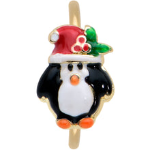 Load image into Gallery viewer, 20G 5/16 Gold Tone Holly Hat Penguin Holiday Nose Hoop
