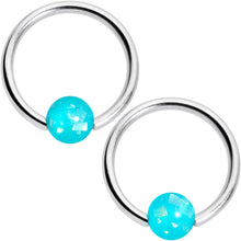Load image into Gallery viewer, 16G 3/8 Teal Faux Opal Horseshoe BCR Captive Ring Set of 4

