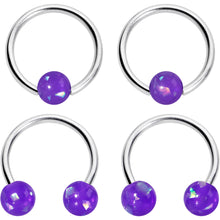 Load image into Gallery viewer, 16G 3/8 Purple Faux Opal Horseshoe BCR Captive Ring Set of 4

