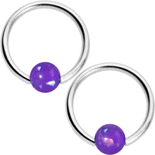 Load image into Gallery viewer, 16G 3/8 Purple Faux Opal Horseshoe BCR Captive Ring Set of 4
