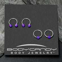 Load image into Gallery viewer, 16G 3/8 Purple Faux Opal Horseshoe BCR Captive Ring Set of 4
