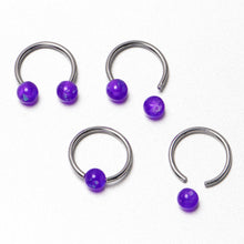 Load image into Gallery viewer, 16G 3/8 Purple Faux Opal Horseshoe BCR Captive Ring Set of 4

