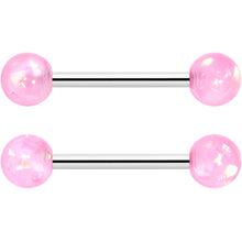 Load image into Gallery viewer, 14G 3/8 9/16 Pink Faux Opal Horseshoe Barbell Nipple Ring Set of 4
