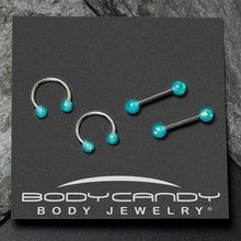 Load image into Gallery viewer, 14G 9/16 Green Faux Opal Horseshoe Barbell Nipple Ring Set of 4
