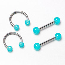 Load image into Gallery viewer, 14G 9/16 Green Faux Opal Horseshoe Barbell Nipple Ring Set of 4
