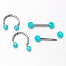 Load image into Gallery viewer, 14G 9/16 Green Faux Opal Horseshoe Barbell Nipple Ring Set of 4
