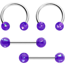 Load image into Gallery viewer, 14G 9/16 Purple Faux Opal Horseshoe Barbell Nipple Ring Set of 4
