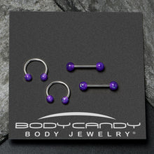 Load image into Gallery viewer, 14G 9/16 Purple Faux Opal Horseshoe Barbell Nipple Ring Set of 4
