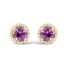 Load image into Gallery viewer, 10K White Gold Purple Amethyst and 1/6 Cttw Diamond Halo Stud Earring
