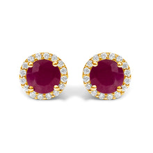 Load image into Gallery viewer, 10K White Gold Purple Amethyst and 1/6 Cttw Diamond Halo Stud Earring
