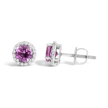 Load image into Gallery viewer, 10K White Gold Purple Amethyst and 1/6 Cttw Diamond Halo Stud Earring
