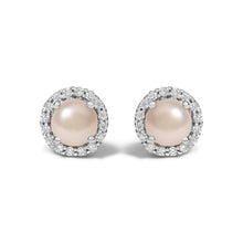 Load image into Gallery viewer, 10K White Gold Purple Amethyst and 1/6 Cttw Diamond Halo Stud Earring
