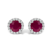 Load image into Gallery viewer, 10K White Gold Purple Amethyst and 1/6 Cttw Diamond Halo Stud Earring
