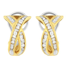 Load image into Gallery viewer, 14K Yellow and White Gold 1/2 TDW "X" Shape Cross Over Diamond Hoop Earrings (I-J, I2-I3)
