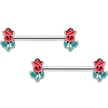 Load image into Gallery viewer, 14G 9/16 Sweet Happy Rose Flower Barbell Nipple Ring Set
