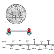 Load image into Gallery viewer, 14G 9/16 Sweet Happy Rose Flower Barbell Nipple Ring Set
