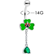 Load image into Gallery viewer, Green Gem Shamrock Ladybug St Patricks Dangle Belly Ring
