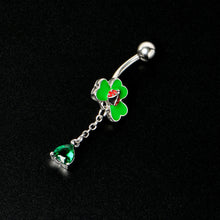 Load image into Gallery viewer, Green Gem Shamrock Ladybug St Patricks Dangle Belly Ring
