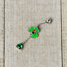 Load image into Gallery viewer, Green Gem Shamrock Ladybug St Patricks Dangle Belly Ring
