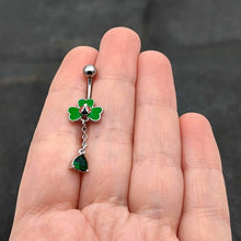Load image into Gallery viewer, Green Gem Shamrock Ladybug St Patricks Dangle Belly Ring
