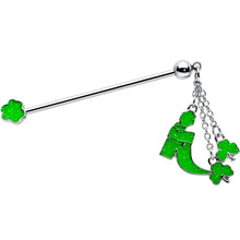 Load image into Gallery viewer, 14G Glow in Dark Leprechaun Boot Dangle Industrial Barbell 38mm
