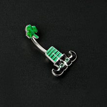 Load image into Gallery viewer, Leprechaun Legs Shamrock St Patricks Double Mount Belly Ring
