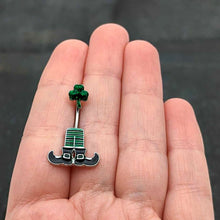 Load image into Gallery viewer, Leprechaun Legs Shamrock St Patricks Double Mount Belly Ring
