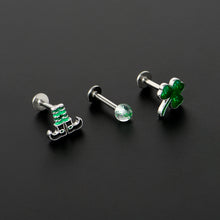 Load image into Gallery viewer, 16G 1/4 Leprechaun Legs Shamrock UV Glow Labret Set of 3
