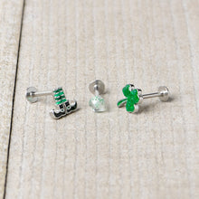 Load image into Gallery viewer, 16G 1/4 Leprechaun Legs Shamrock UV Glow Labret Set of 3
