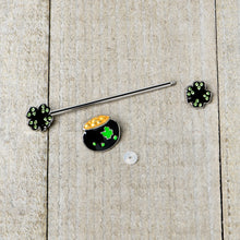 Load image into Gallery viewer, 14G Green Gem Shamrock Pot of Gold Industrial Barbell 38mm
