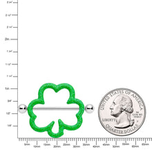 Load image into Gallery viewer, 14G 1 3/16 Lucky Shamrock St Patricks Day Green Nipple Shield Set
