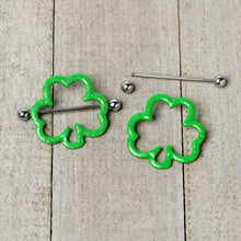 Load image into Gallery viewer, 14G 1 3/16 Lucky Shamrock St Patricks Day Green Nipple Shield Set

