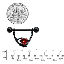 Load image into Gallery viewer, 14G 11/16 Red Clear CZ Gem Heart Claw Hand Dangle Nipple Ring Set

