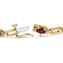 Load image into Gallery viewer, 10K Yellow Gold Oval Ruby and 1/10 Cttw Diamond Bar Prong Set Bracelet (H-I Color, SI1-SI2 Clarity)  - Size 7"
