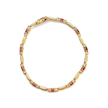 Load image into Gallery viewer, 10K Yellow Gold Oval Ruby and 1/10 Cttw Diamond Bar Prong Set Bracelet (H-I Color, SI1-SI2 Clarity)  - Size 7"
