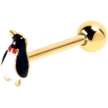 Load image into Gallery viewer, Gold Tone Bow Tie Penguin Barbell Tongue Ring
