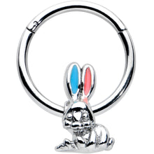 Load image into Gallery viewer, 16G 3/8 Easter Bunny Red Blue Ears Hinged Segment Ring
