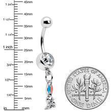 Load image into Gallery viewer, Clear Gem Easter Bunny Red Blue Ears Dangle Belly Ring
