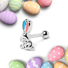 Load image into Gallery viewer, 16G 5/16 Easter Bunny Blue Red Ears Cartilage Tragus Earring
