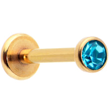 Load image into Gallery viewer, 16G 5/16 Blue Gem Gold Tone Threadless Labret Monroe Tragus
