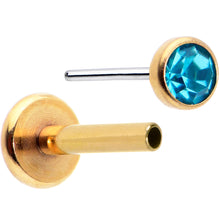 Load image into Gallery viewer, 16G 5/16 Blue Gem Gold Tone Threadless Labret Monroe Tragus
