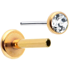 Load image into Gallery viewer, 16G 5/16 Clear Gem Gold Tone Threadless Labret Monroe Tragus
