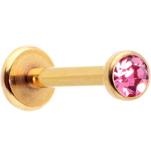 Load image into Gallery viewer, 16G 5/16 Pink Gem Gold Tone Threadless Labret Monroe Tragus
