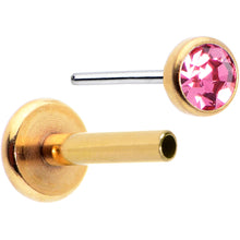 Load image into Gallery viewer, 16G 5/16 Pink Gem Gold Tone Threadless Labret Monroe Tragus
