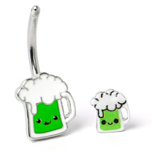 Load image into Gallery viewer, Sweet Happy Green Beer St Patricks Day Double Mount Belly Ring
