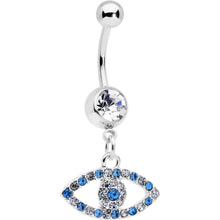 Load image into Gallery viewer, Blue Clear Gem Wide Eye Dangle Belly Ring
