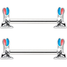 Load image into Gallery viewer, 14G 9/16 Easter Bunny Blue Red Ears Barbell Nipple Ring Set
