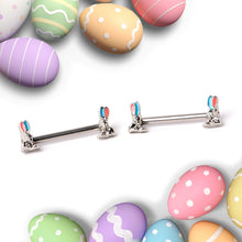 Load image into Gallery viewer, 14G 9/16 Easter Bunny Blue Red Ears Barbell Nipple Ring Set
